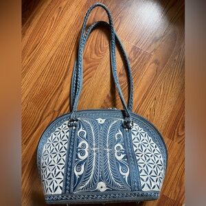 Laga Blue and White Embroidered Handbag